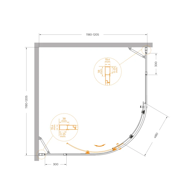 Душевой уголок Cezares MOLVENO-R-11-90+30-C-Cr-IV