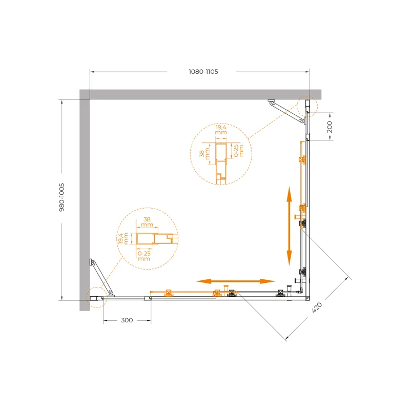 Душевой уголок Cezares MOLVENO-AH-22-110/100-C-Cr-IV УГЛОВОЙ