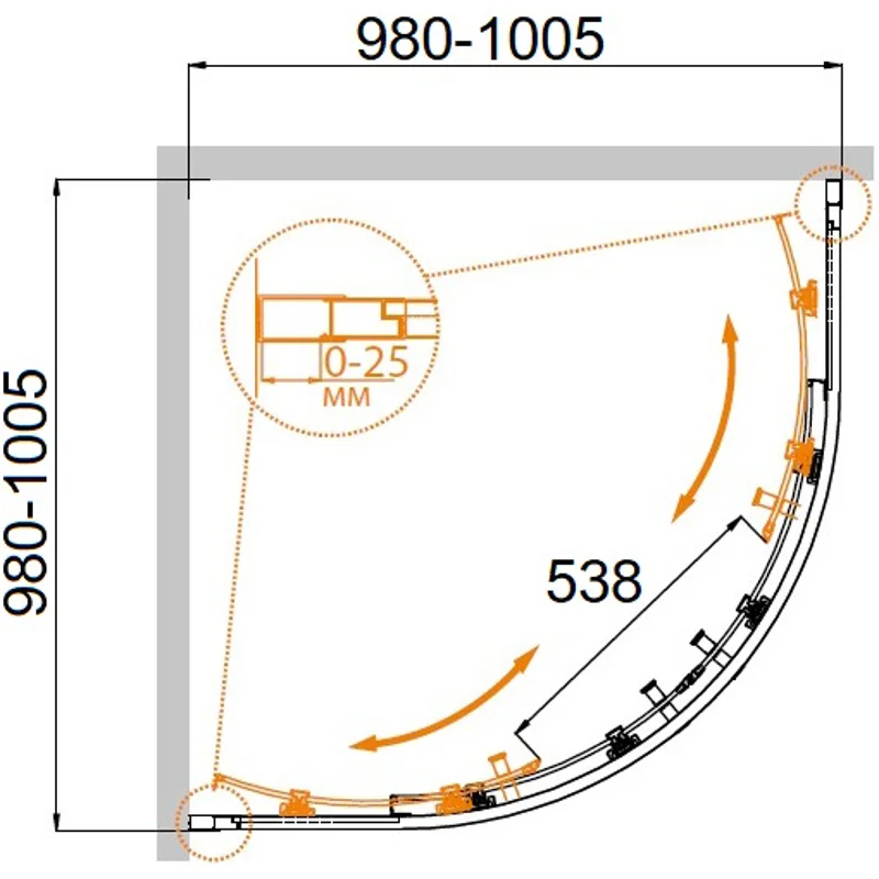 Душевой уголок Cezares MOLVENO-R-2-100-C-Cr-IV