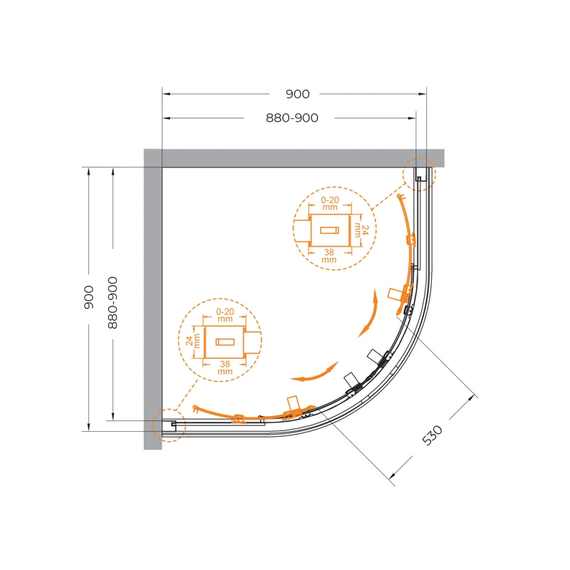 Душевой уголок Cezares RELAX-304-R-2-90-C-BORO