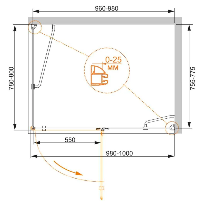 Душевой уголок Cezares BERGAMO-W-AH-1-100/80-C-Cr-R