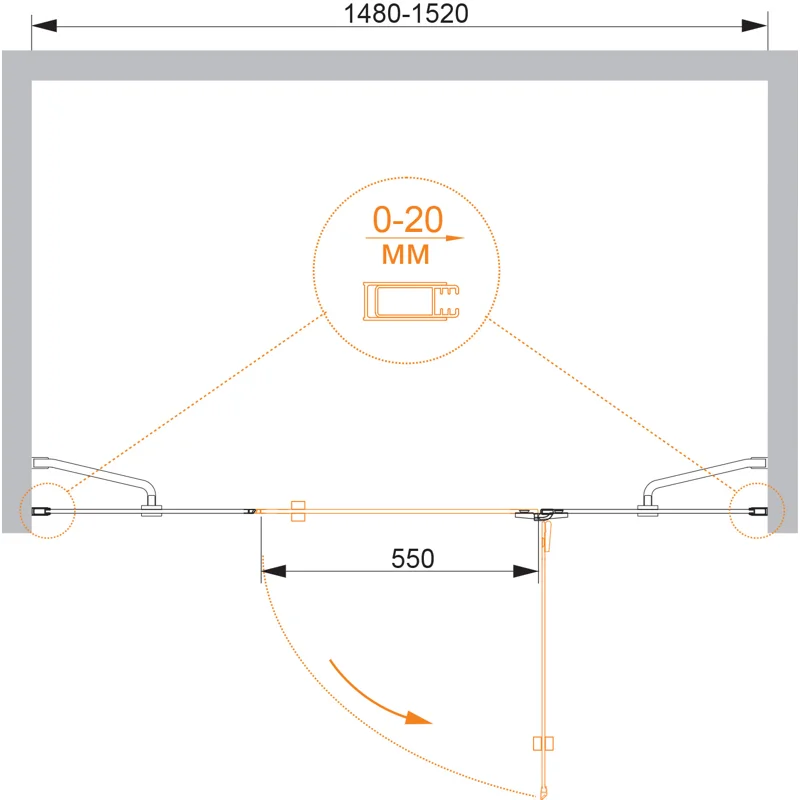Душевая дверь CEZARES BERGAMO-W-B-13-60+60/30-C-Cr-R