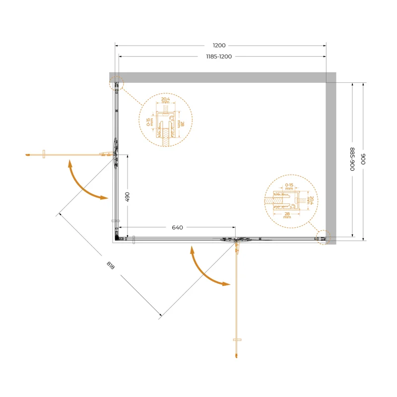 Душевой уголок Cezares LINER-AH-2-120/90-C-Cr-R