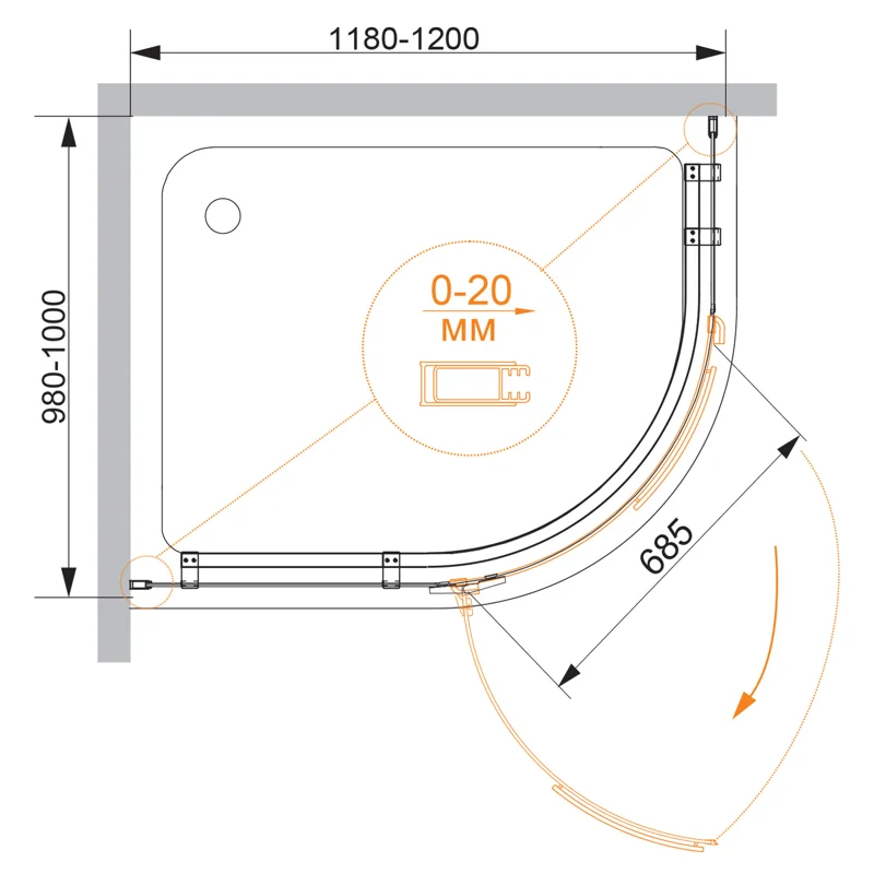 Душевой уголок Cezares BERGAMO-W-RH-1-120/100-ARCO-C-Cr-L-IV