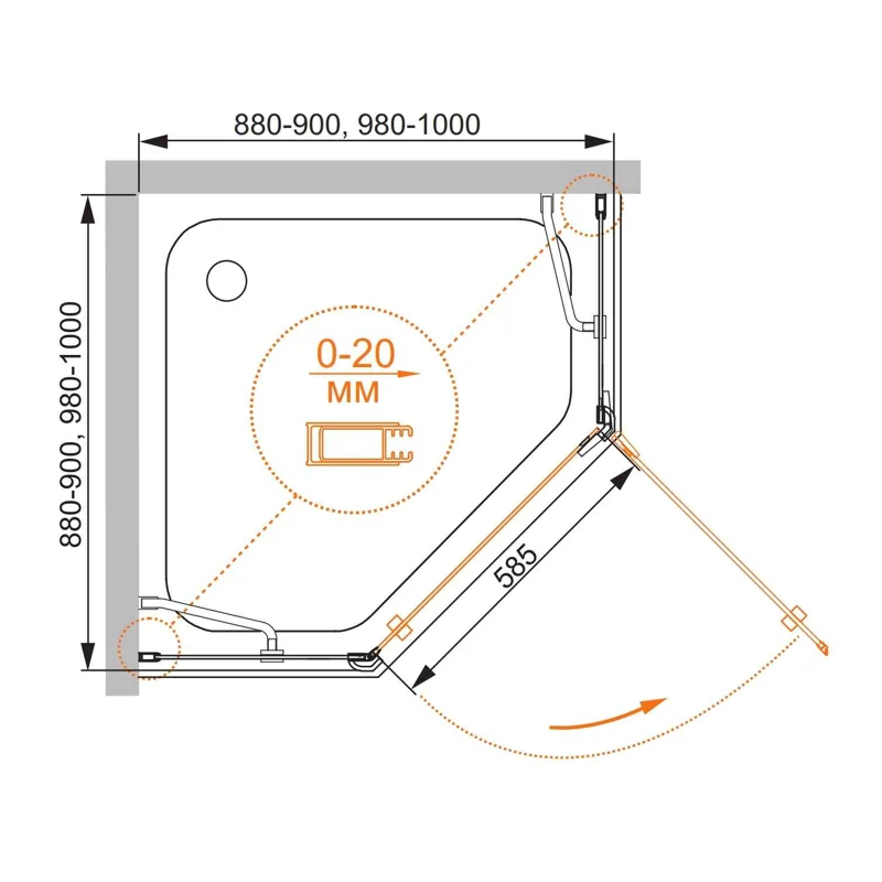 Душевой уголок Cezares BERGAMO-W-P-1-90-C-Cr-R-IV