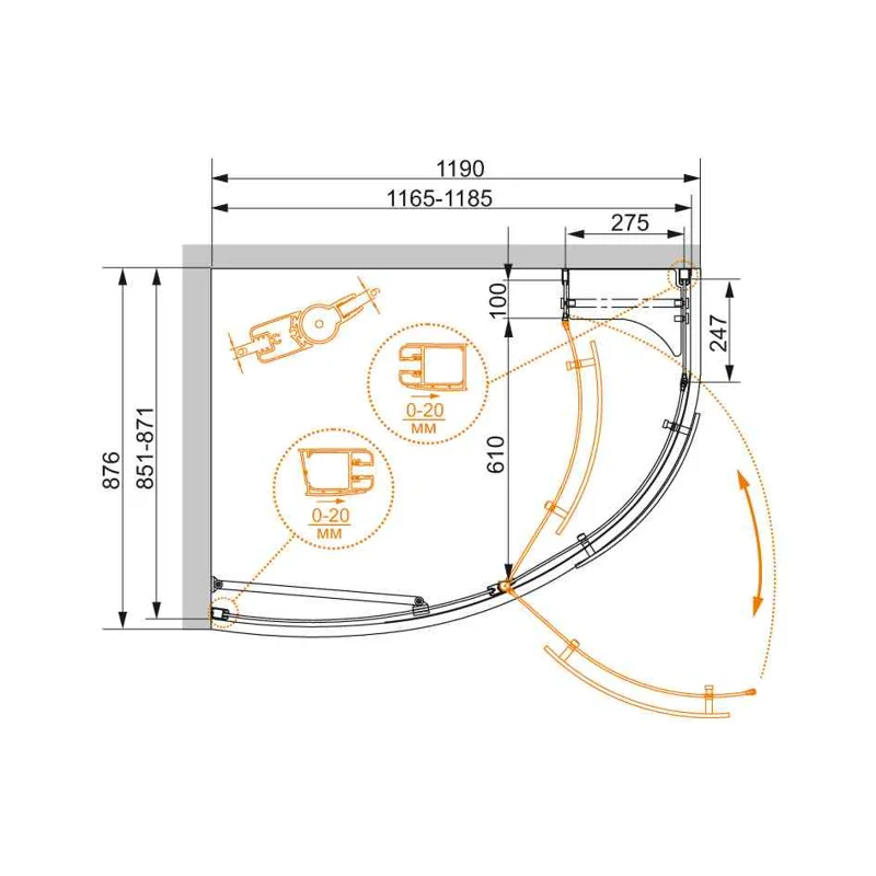 Душевой уголок Cezares ELENA-W-RH-1-120/90-C-Cr-L