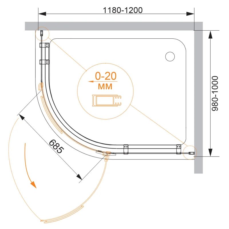 Душевой уголок Cezares BERGAMO-W-RH-1-120/100-ARCO-C-Cr-R-IV