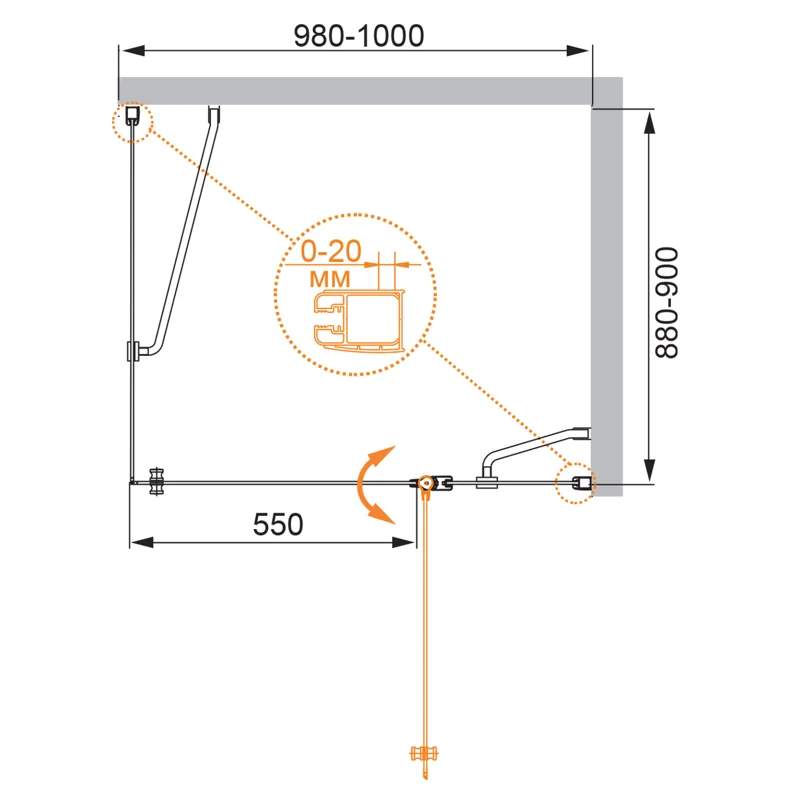 Душевой уголок Cezares ELENA-W-AH-1-100/90-P-Cr-R