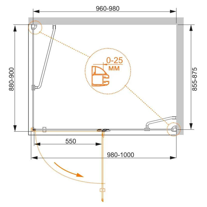 Душевой уголок Cezares BERGAMO-W-AH-1-100/90-C-Cr-R
