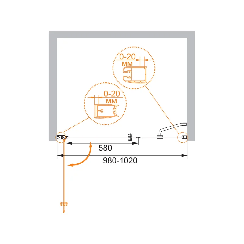 Душевая дверь CEZARES ELENA-W-B-11-30+70-P-Cr-L