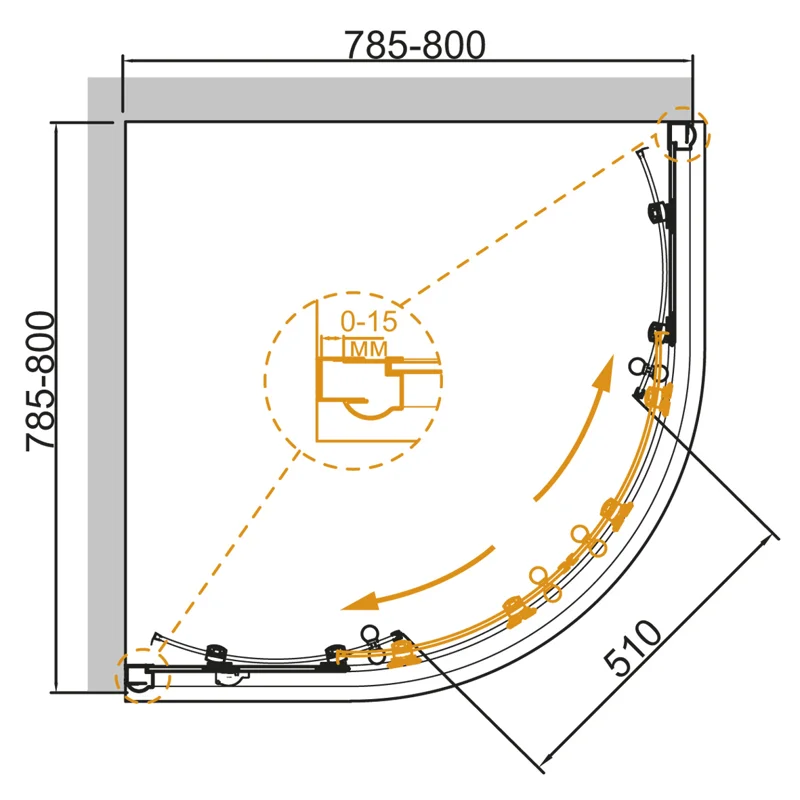Душевой уголок Cezares GIUBILEO-R-2-80-SCORREVOLE-C-G