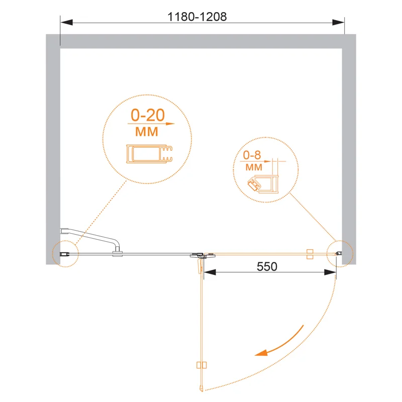 Душевая дверь CEZARES BERGAMO-W-B-12-120-C-Cr-L