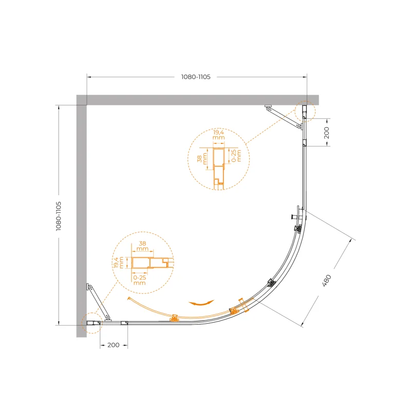 Душевой уголок Cezares MOLVENO-R-11-90+20-C-Cr-IV
