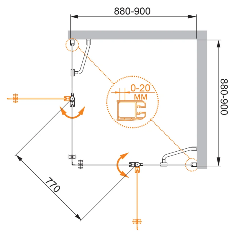 Душевой уголок Cezares ELENA-W-A-22-90-C-Cr