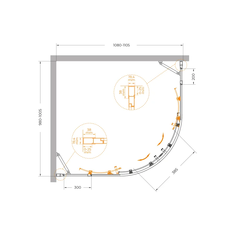 Душевой уголок Cezares MOLVENO-RH-22-110/100-C-Cr-IV