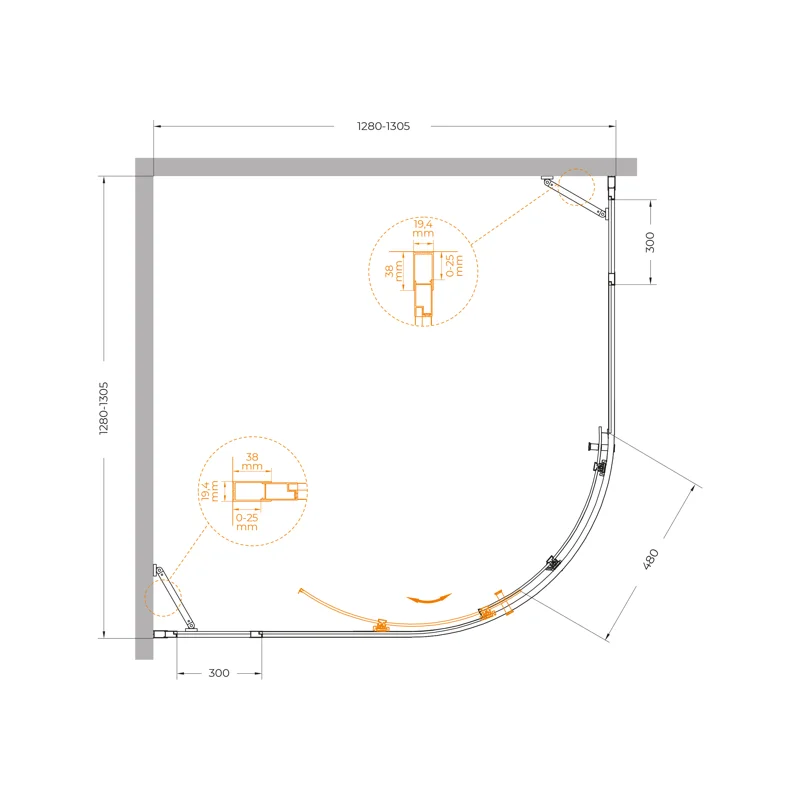 Душевой уголок Cezares MOLVENO-R-11-100+30-C-Cr-IV