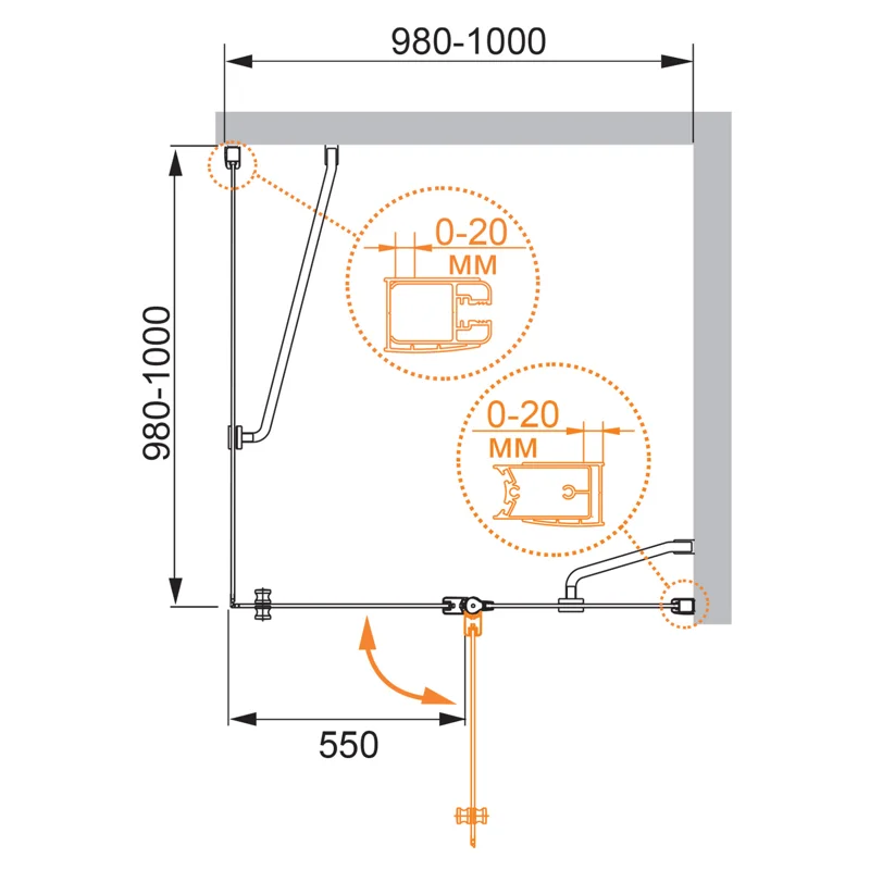Душевой уголок Cezares ELENA-W-A-12-100-P-Cr-R