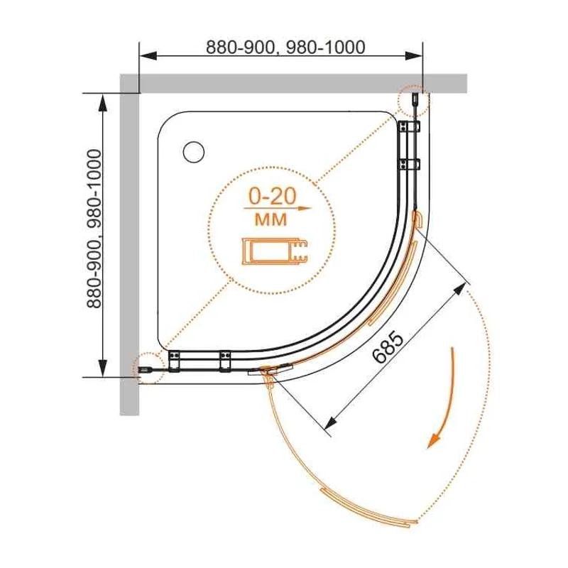 Душевой уголок Cezares BERGAMO-W-R-1-100-ARCO-C-Cr-L-IV