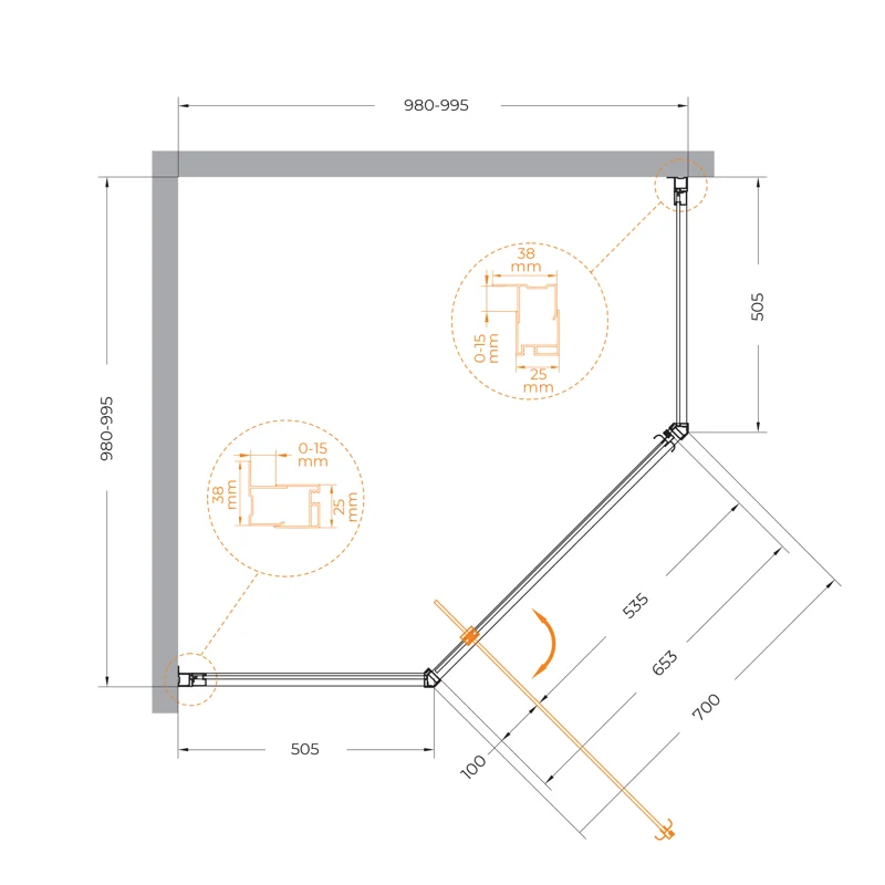 Душевой уголок Cezares ECO-O-P-1-100-C-Cr