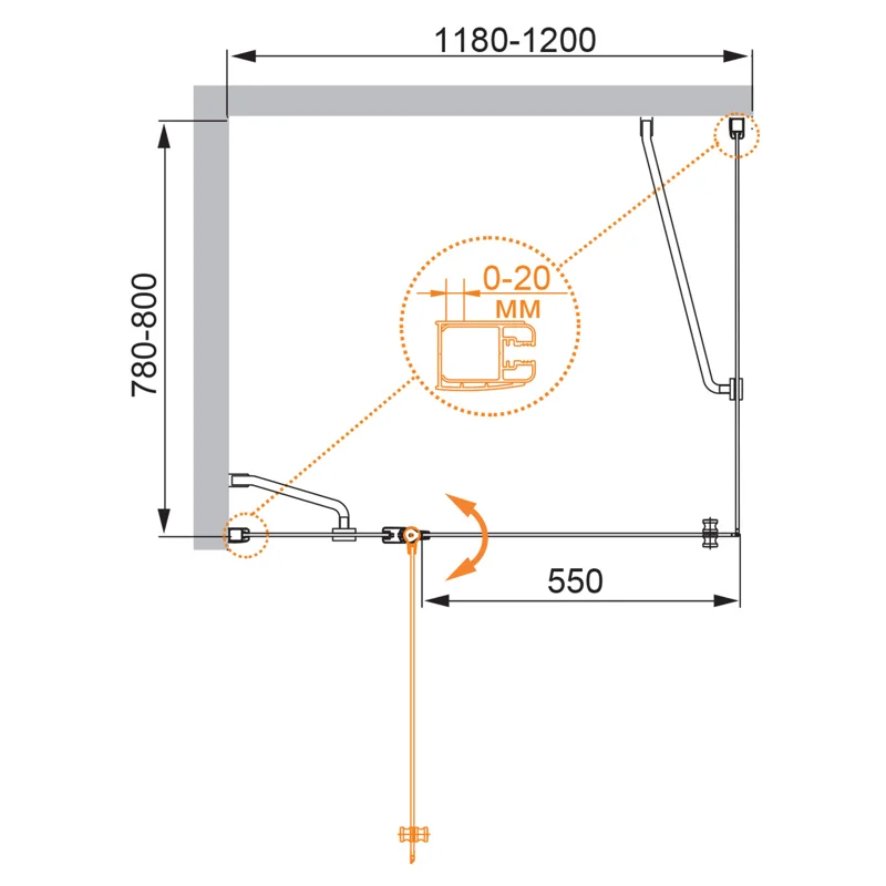 Душевой уголок Cezares ELENA-W-AH-1-120/80-C-Cr