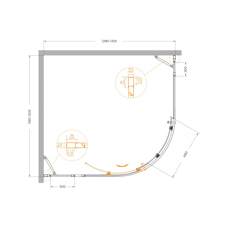 Душевой уголок Cezares MOLVENO-RH-11-130/120-C-Cr-IV