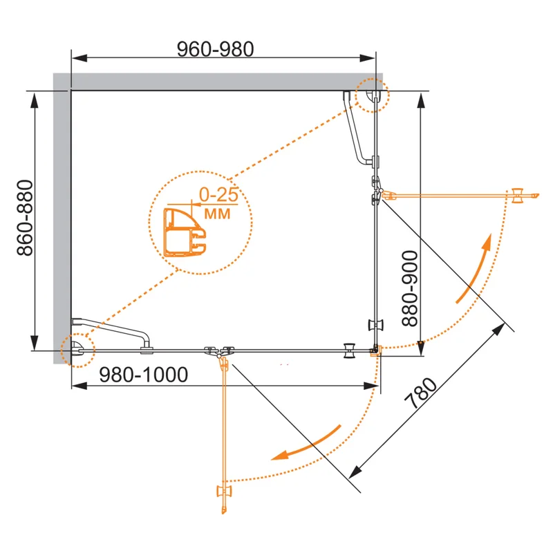 Душевой уголок Cezares VERONA-W-AH-2-100/90-C-Cr