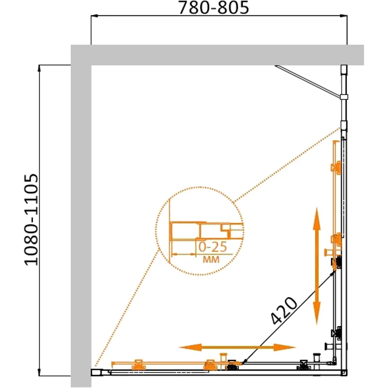 Душевой уголок Cezares MOLVENO-AH-21-80+30-C-Cr-IV