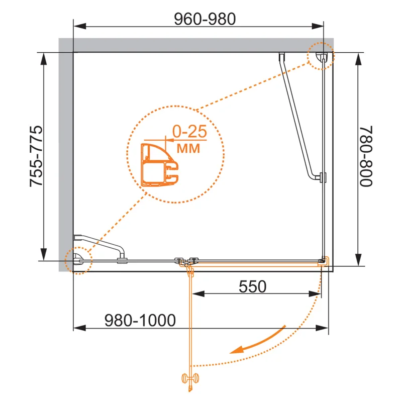 Душевой уголок Cezares VERONA-W-AH-1-100/80-C-Cr