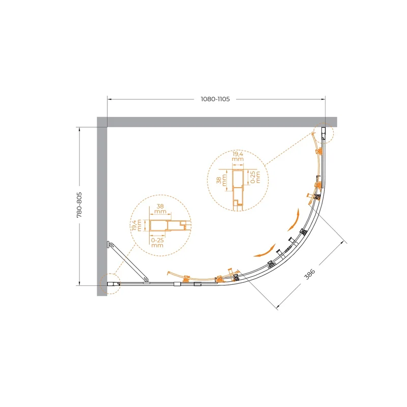 Душевой уголок Cezares MOLVENO-RH-2-110/80-P-Cr