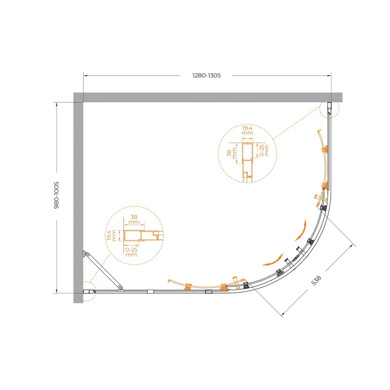 Душевой уголок Cezares MOLVENO-RH-2-130/100-C-Cr-IV