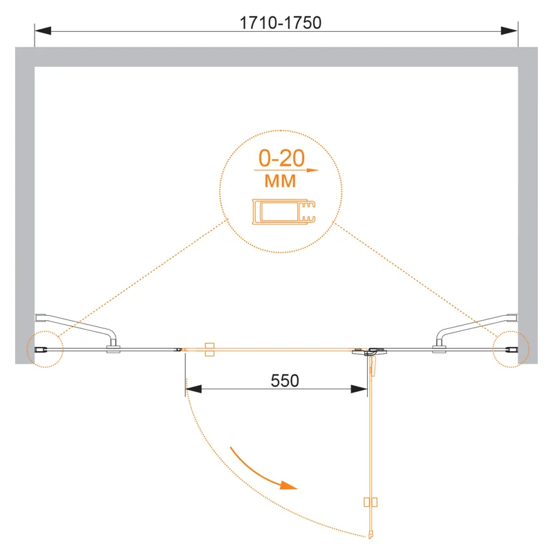 Душевая дверь CEZARES BERGAMO-W-B-13-80+60/40-C-Cr-R