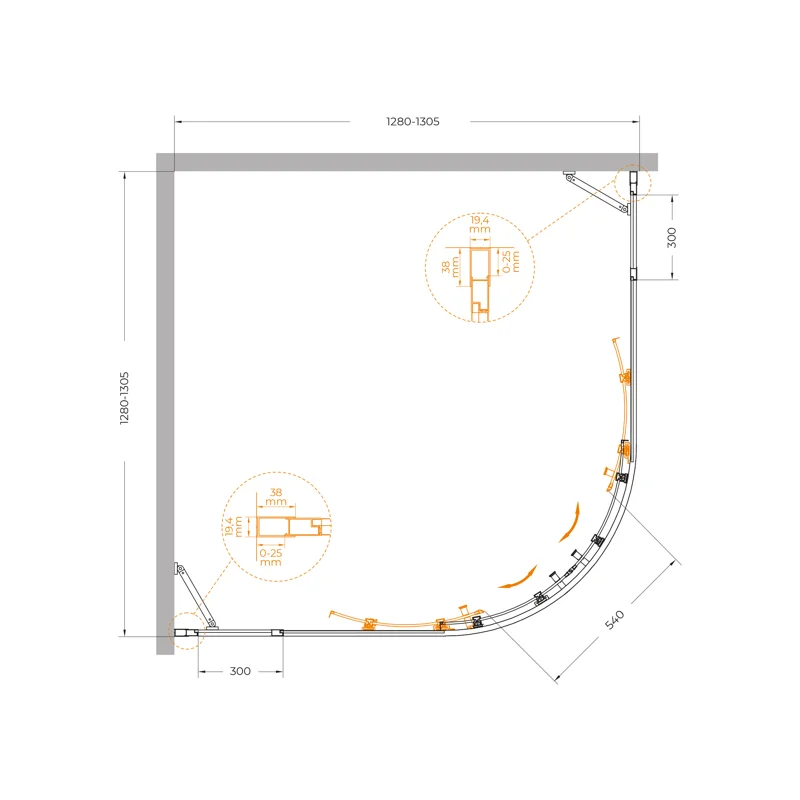 Душевой уголок Cezares MOLVENO-R-22-100+30-C-Cr-IV
