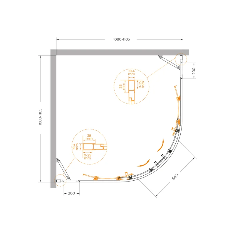 Душевой уголок Cezares MOLVENO-R-22-90+20-C-Cr-IV
