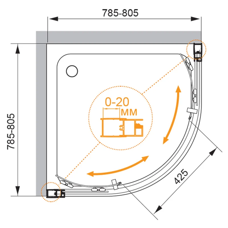 Душевой уголок Cezares MOMENTO-R-2-80-C-Cr