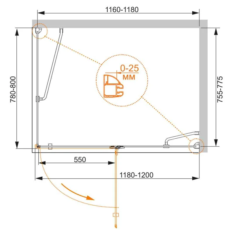Душевой уголок Cezares BERGAMO-W-AH-1-120/80-C-Cr-R