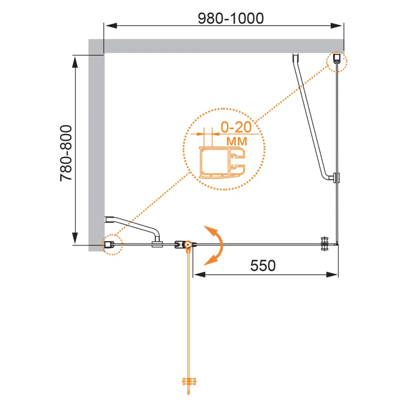 Душевой уголок Cezares ELENA-W-AH-1-100/80-P-Cr-L