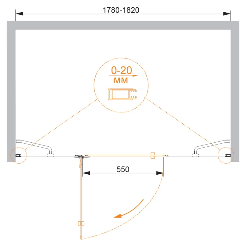 Душевая дверь CEZARES BERGAMO-W-B-13-60+60/60-C-Cr-L