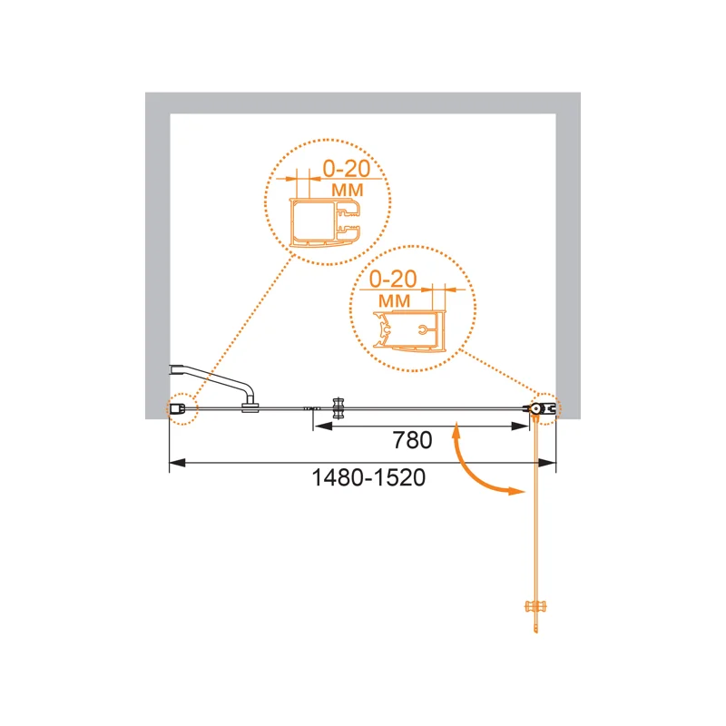 Душевая дверь CEZARES ELENA-W-B-11-60+90-P-Cr-R