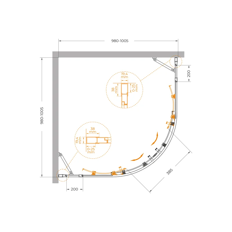 Душевой уголок Cezares  MOLVENO-R-22-80+20-C-Cr-IV