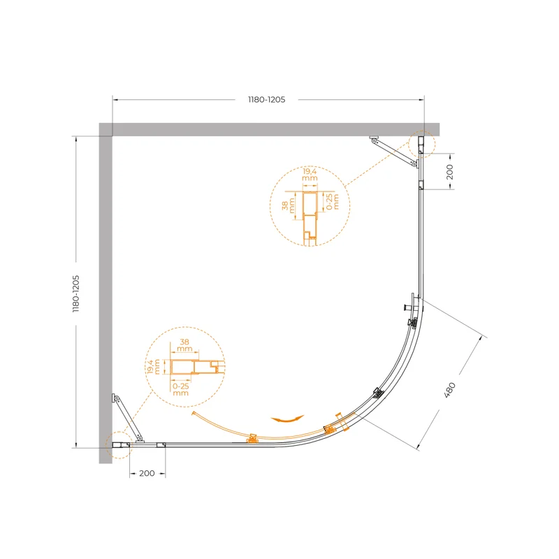 Душевой уголок Cezares MOLVENO-R-22-100+20-C-Cr-IV