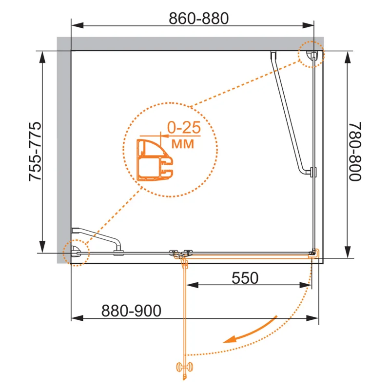Душевой уголок Cezares VERONA-W-AH-1-90/80-C-Cr