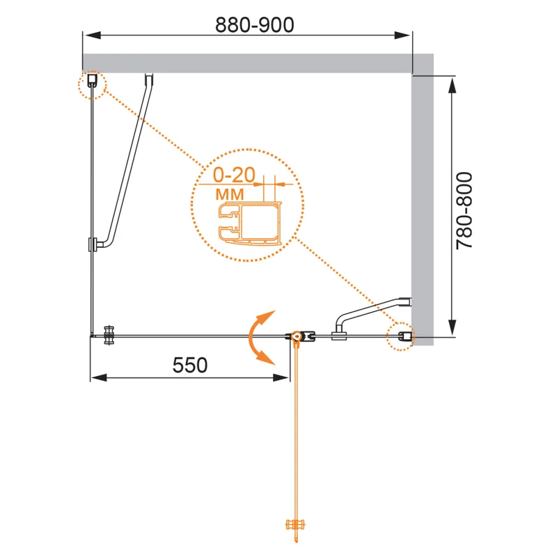 Душевой уголок Cezares ELENA-W-AH-1-90/80-P-Cr-R