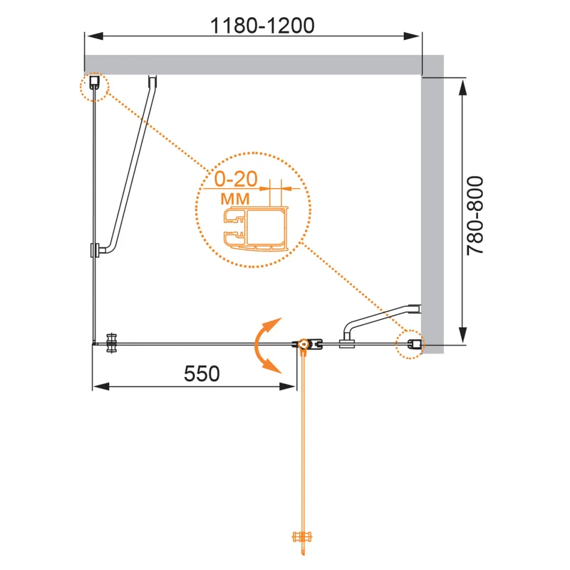 Душевой уголок Cezares ELENA-W-AH-1-120/80-P-Cr-R
