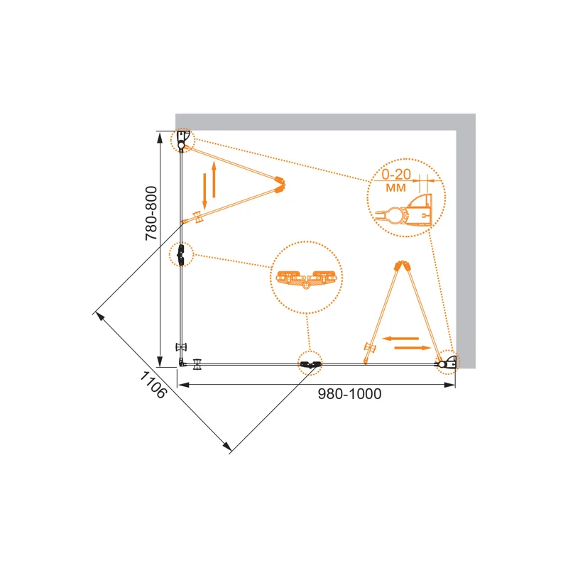 Душевой уголок Cezares ELENA-W-ASH-2-80/100-C-Cr