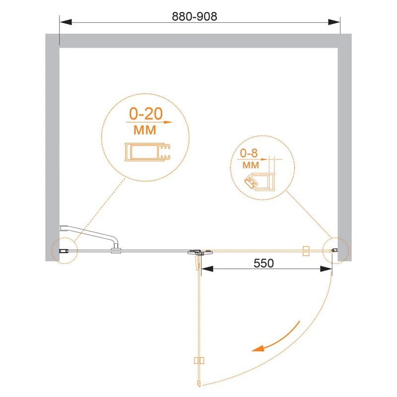 Душевая дверь CEZARES BERGAMO-W-B-12-90-C-Cr-L