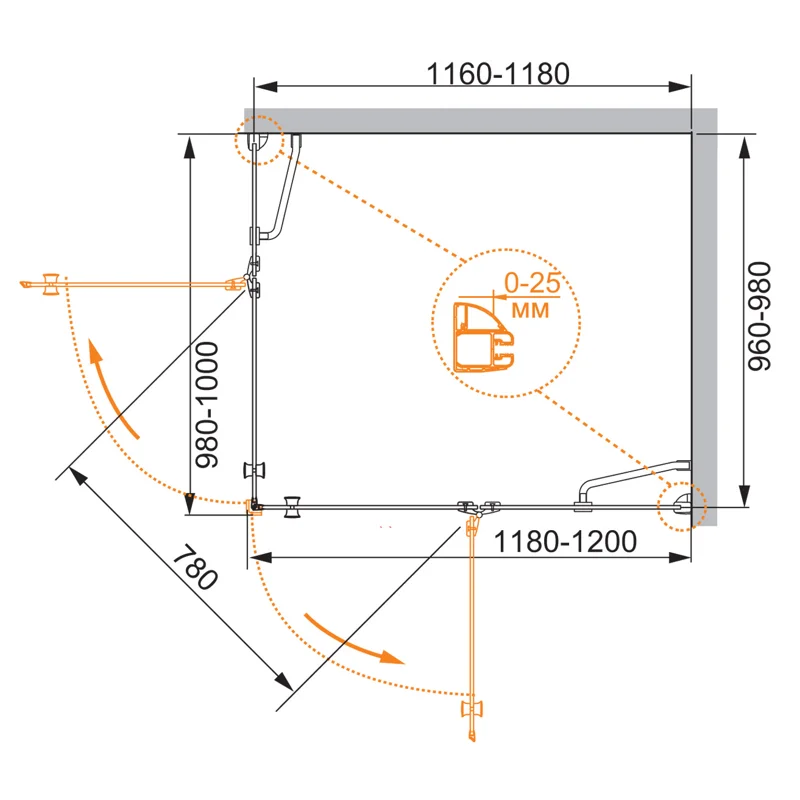 Душевой уголок Cezares VERONA-W-AH-2-120/100-P-Cr-R