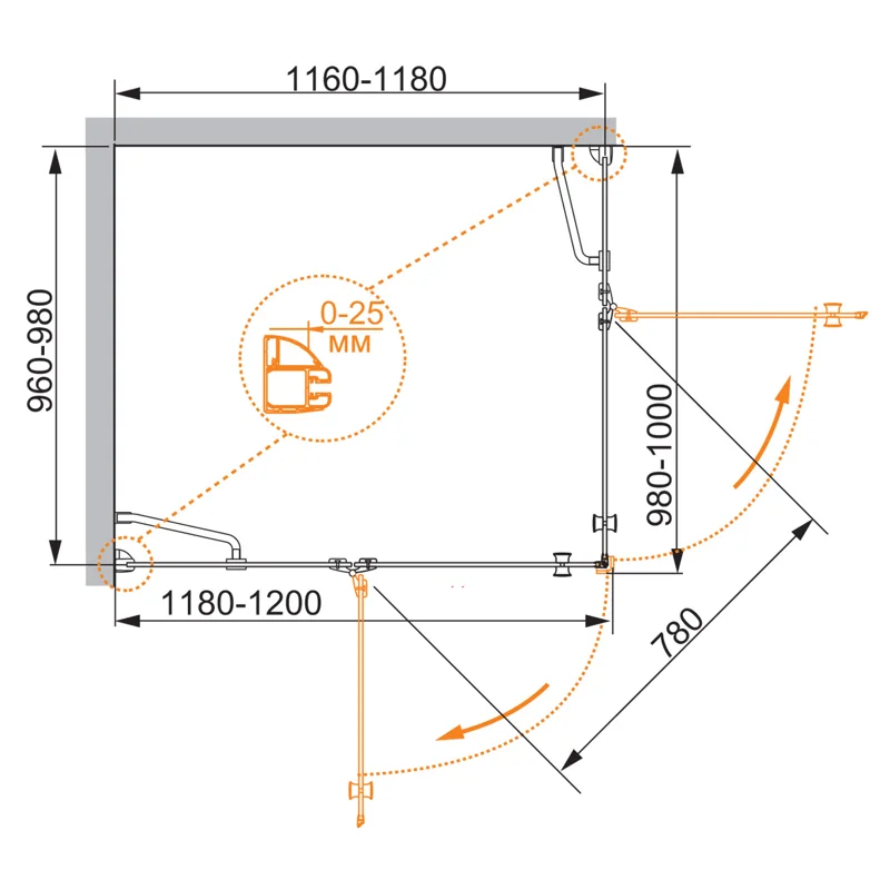 Душевой уголок Cezares VERONA-W-AH-2-120/100-C-Cr