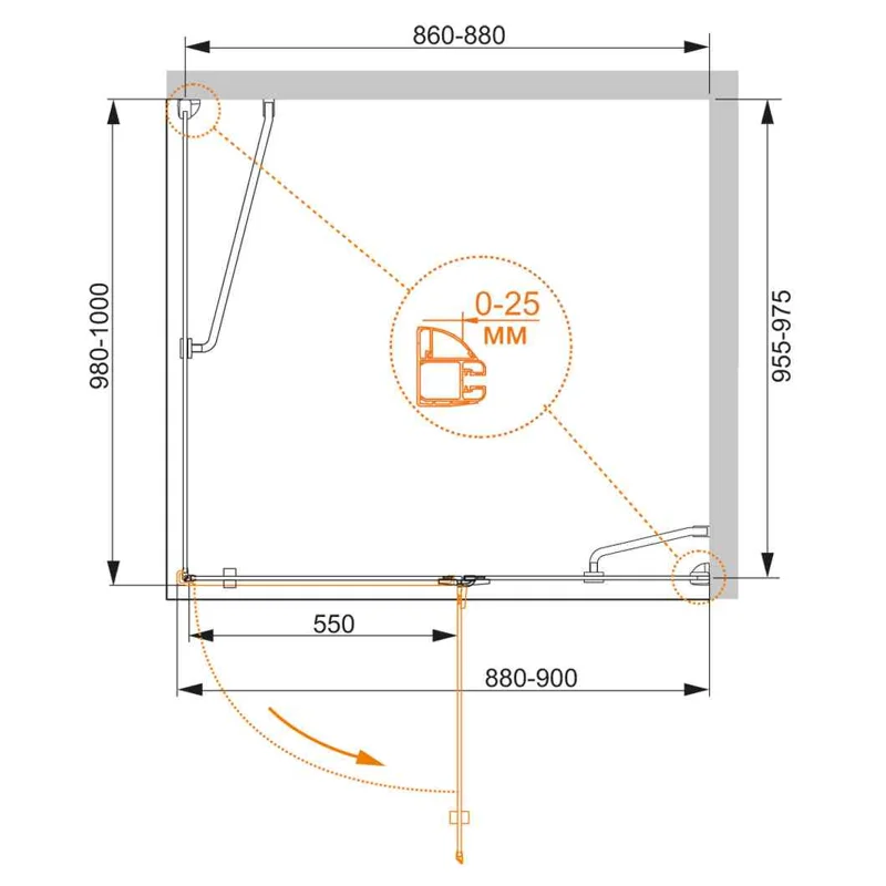 Душевой уголок Cezares BERGAMO-W-AH-1-90/100-C-Cr-R