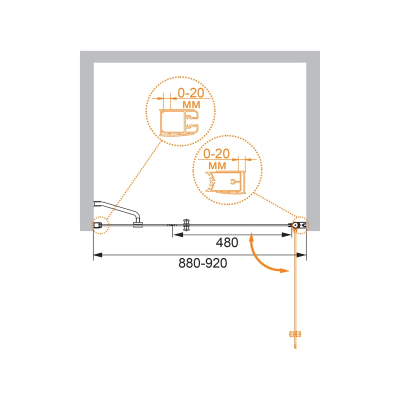 Душевая дверь CEZARES ELENA-W-B-11-30+60-P-Cr-R