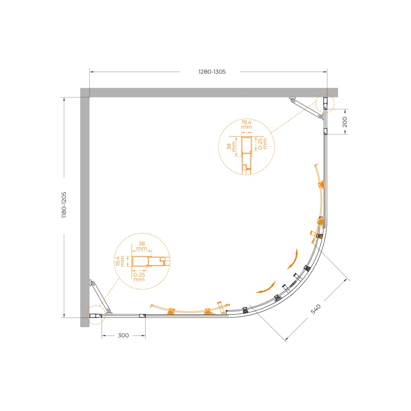 Душевой уголок Cezares MOLVENO-RH-22-130/120-C-Cr-IV